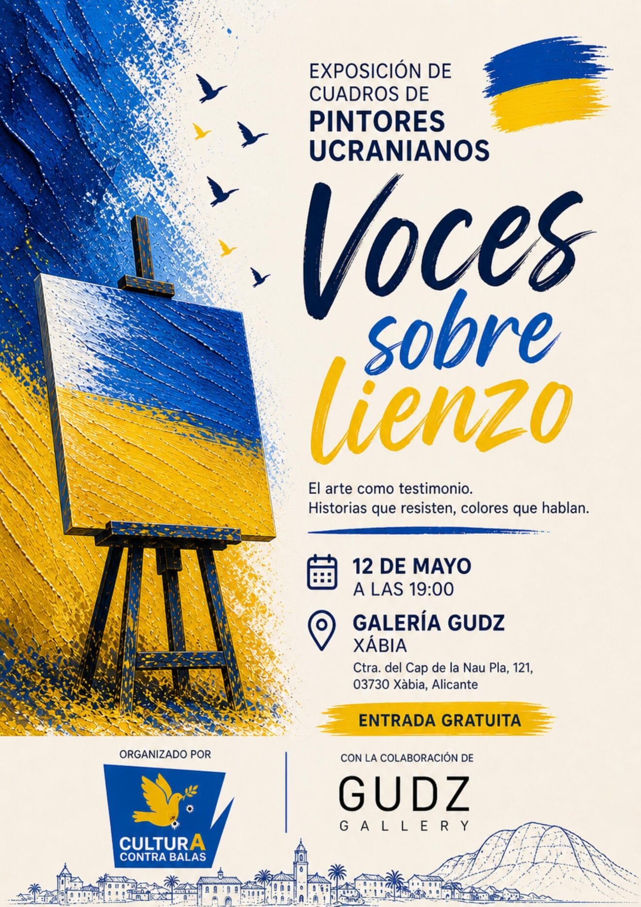 Cartel de la exposición "Voces sobre lienzo" en Jávea