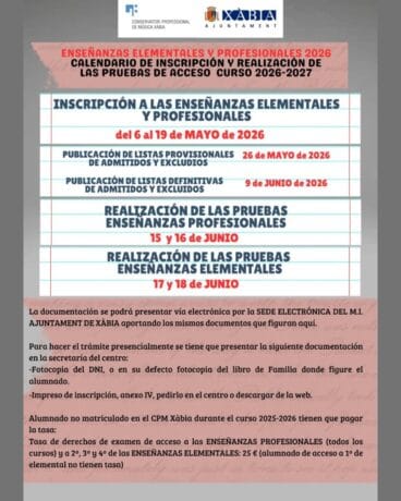 Información de la prueba de acceso al Conservatorio