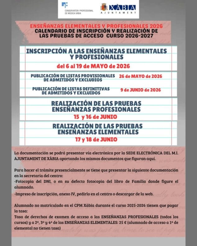 Imagen: Información de la prueba de acceso al Conservatorio