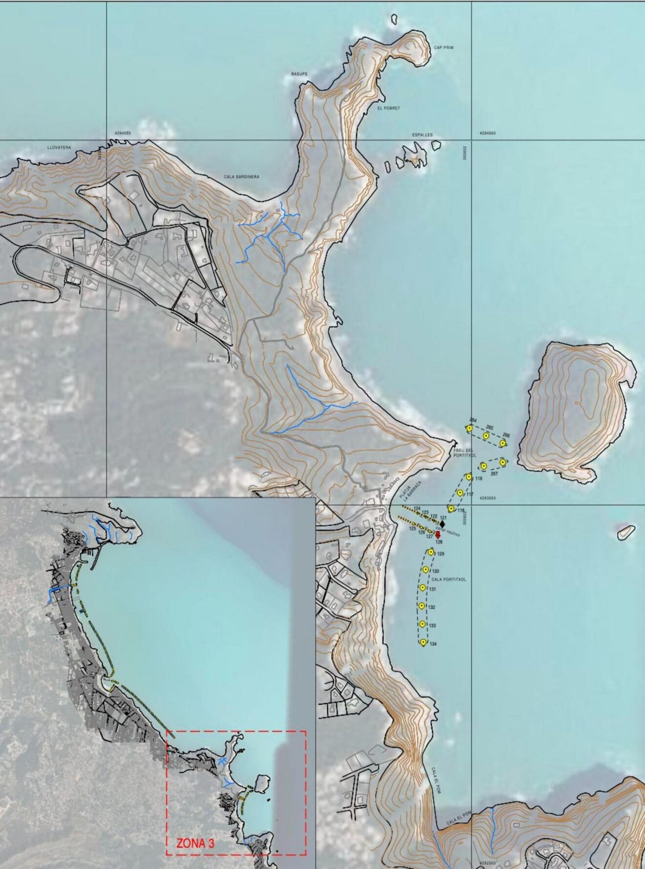 Plano del proyecto de balizamiento en el Freu del Portitxol, Xàbia