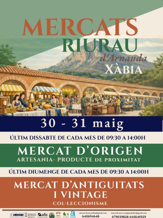 Imagen: Cartel dels Mercats del Riurau de Xàbia en el mes de mayo