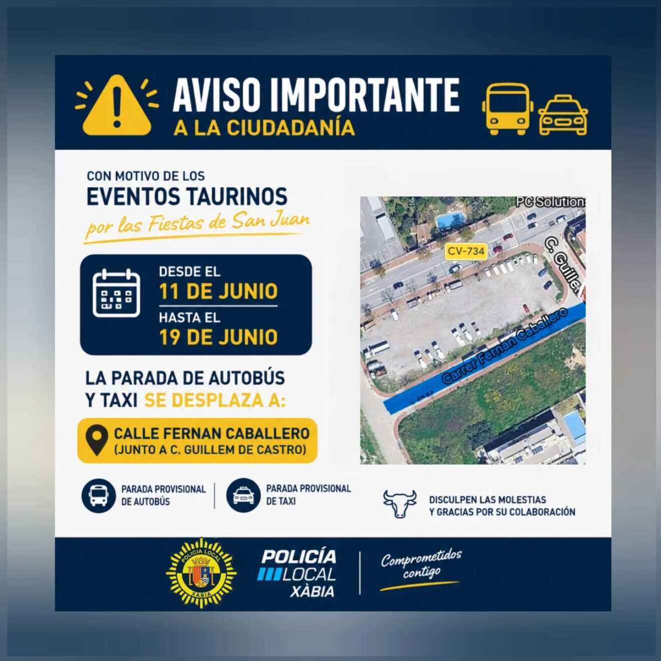 Cambio parada del autobús en actos festivos
