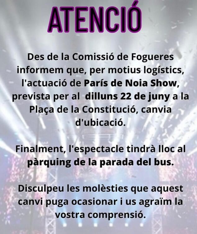 Imagen: Comunicado de la Comissió de Fogueres