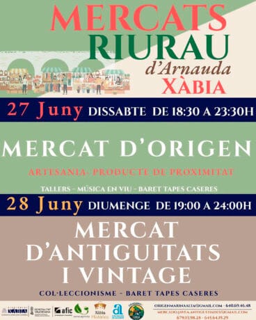Programación del Mercat del Riurau de Xàbia de junio 2026