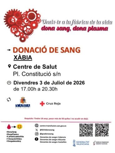 Cartel de la jornada de donación de sangre organizada en Xàbia