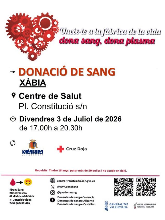 Imagen: Cartel de la jornada de donación de sangre organizada en Xàbia