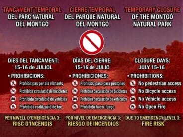 Cartel informativo cierre Parque Natural del Montgó