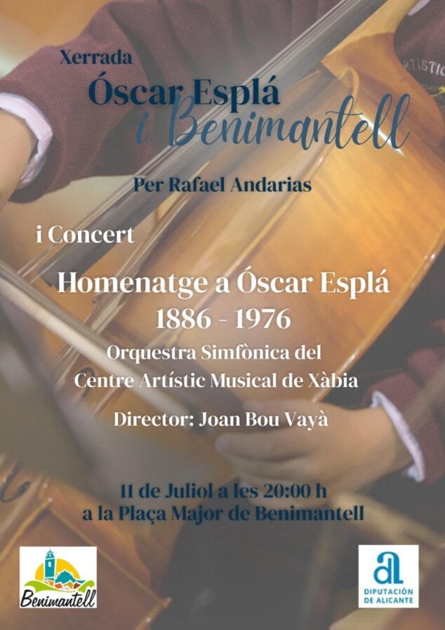 Imagen: Cartel promocional del concierto y charla homenaje a Óscar Esplá en Benimantell.