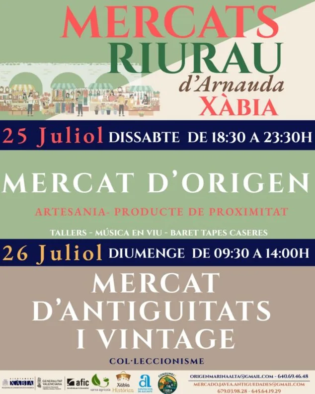 Imagen: Cartel Mercats Riurau d'Arnauda Xàbia julio