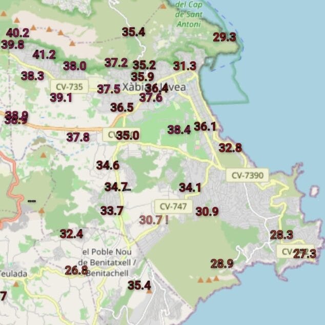 Imagen: Mapa de temperaturas en Xàbia