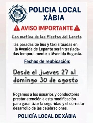 Aviso del cambio de ubicación de la parada de bus y taxi