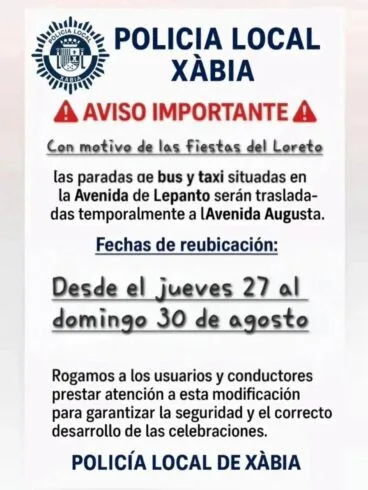 Aviso del cambio de ubicación de la parada de bus y taxi
