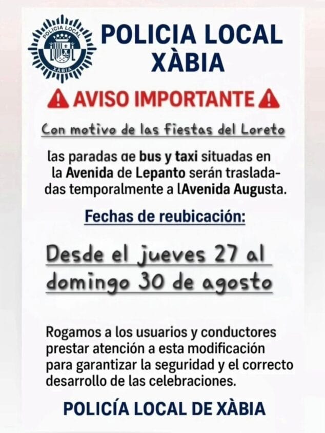Imagen: Aviso del cambio de ubicación de la parada de bus y taxi