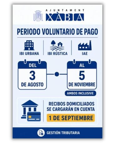 Infografía sobre el periodo de pago del IBI y el IAE en Xàbia