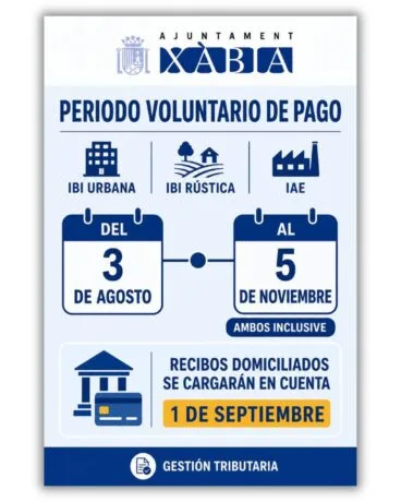 Infografía sobre el periodo de pago del IBI y el IAE en Xàbia