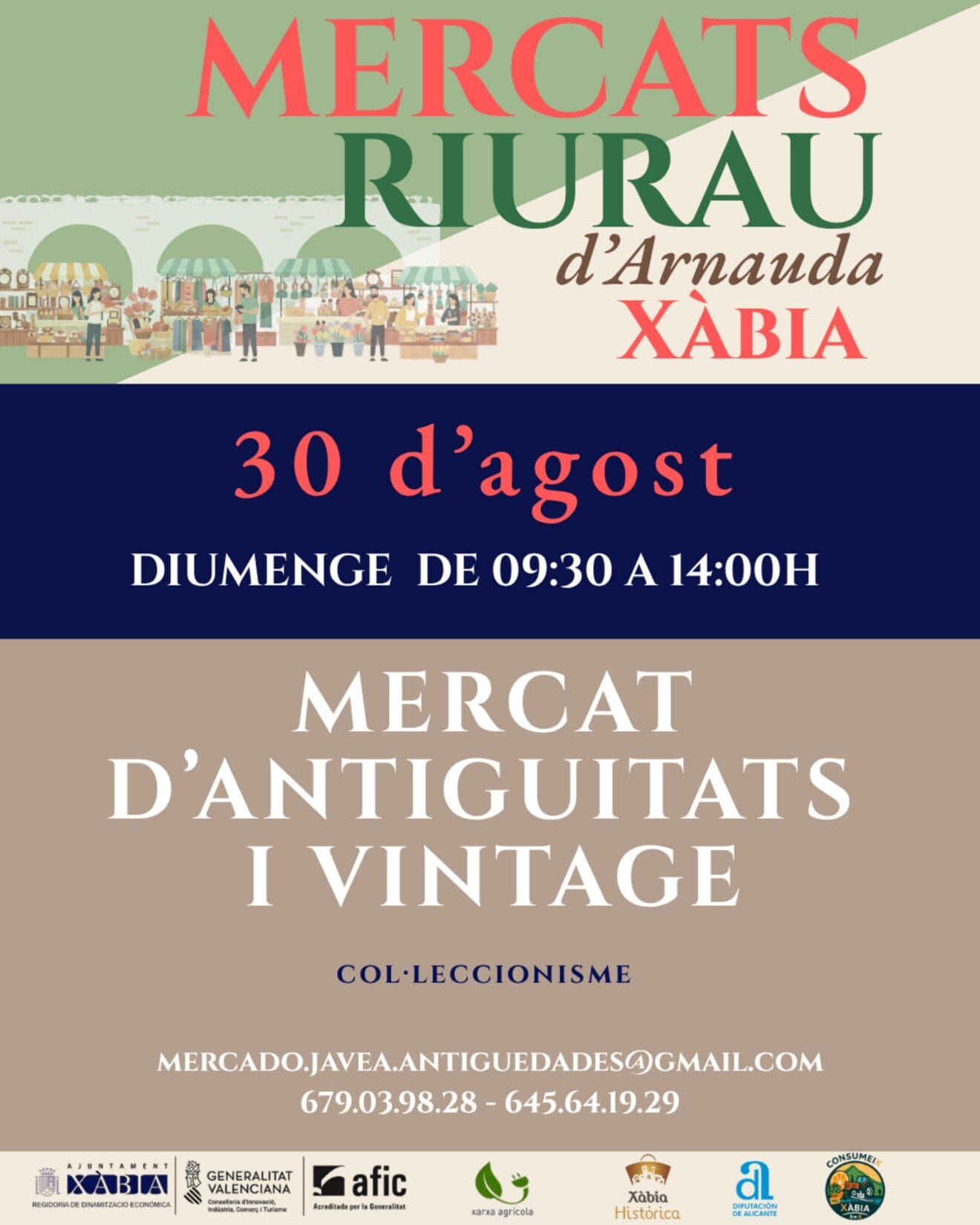 Cartel del Mercat d'Antiguitats i Vintage en el Riurau d'Arnauda