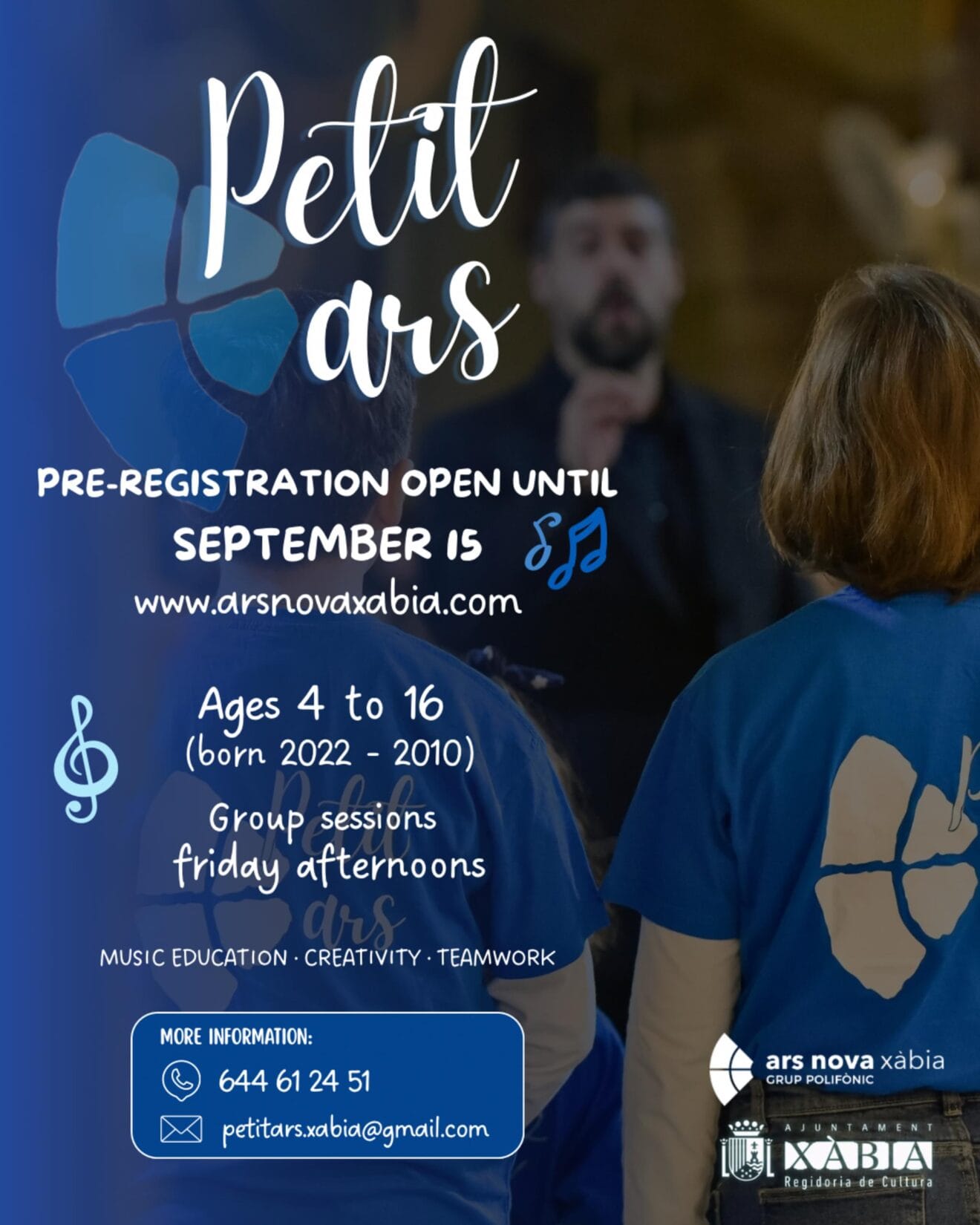 Cartel promocional de la preinscripción del coro infantil Petit Ars