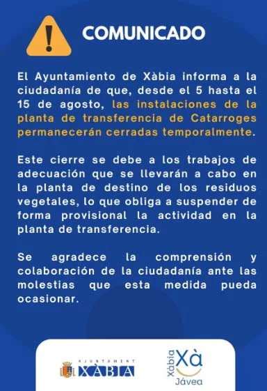 Imagen: Comunicado del Ayuntamiento de Xàbia
