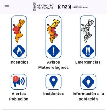 Captura de pantalla de la aplicación de emergencias de la Generalitat Valenciana