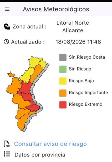 Mapa de alertas por calor extremo en la Comunidad Valenciana
