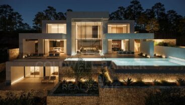 Vida al aire libre con terraza panorámica y piscina desbordante