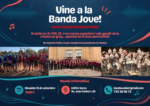 Imagen: Cartel de la convocatoria para nuevos músicos a la Banda Jove de Xàbia