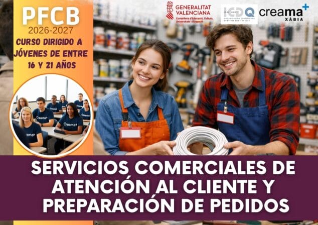 Imagen: Cartel del curso PFCB de Servicios Comerciales de Creama Xàbia.