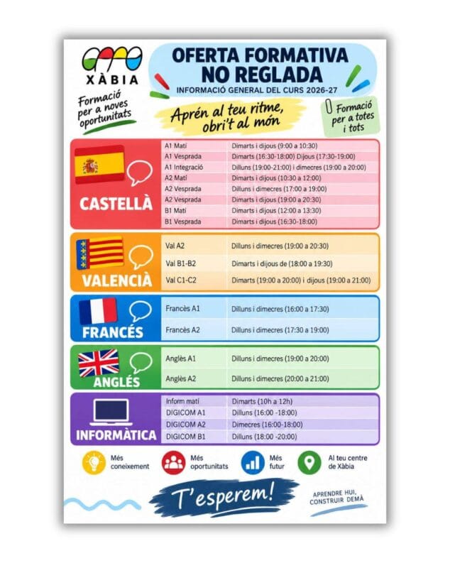 Imagen: Cursos que se imparten en la Escuela de Adultos de Xàbia