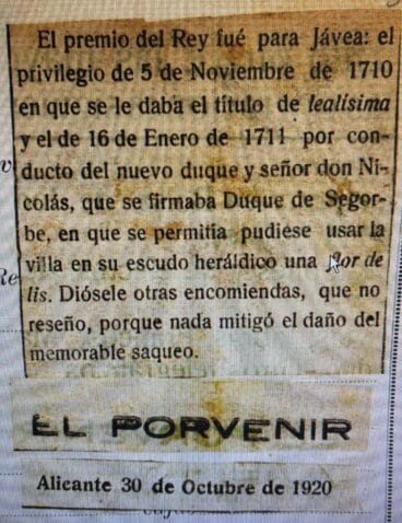 Recorte de prensa donde indica el medio y el premio de Xàbia | Foto AMX