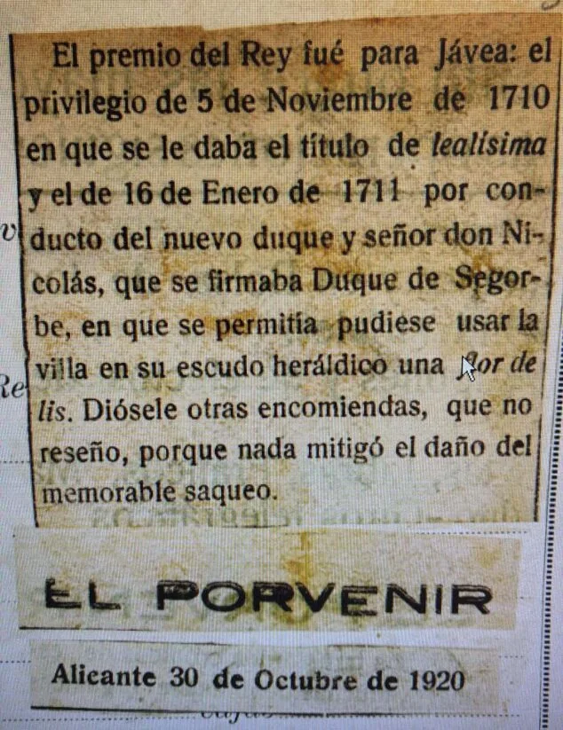 Imagen: Recorte de prensa donde indica el medio y el premio de Xàbia | Foto AMX