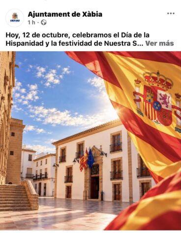 Anuncio del día de la Hispanidad con la bandera de España con más franjas
