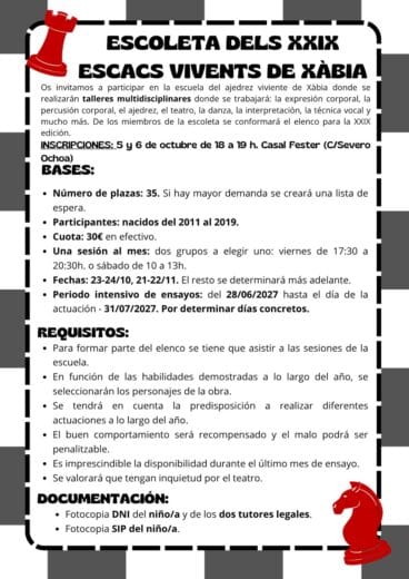 Bases de la inscripción a la Escola d’escacs vivents