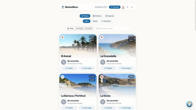 Imagen: Captura de la sección de playas de la web MarinaWave