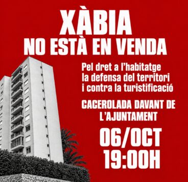 Cartel de la cacerolada «Xàbia no está en venta»