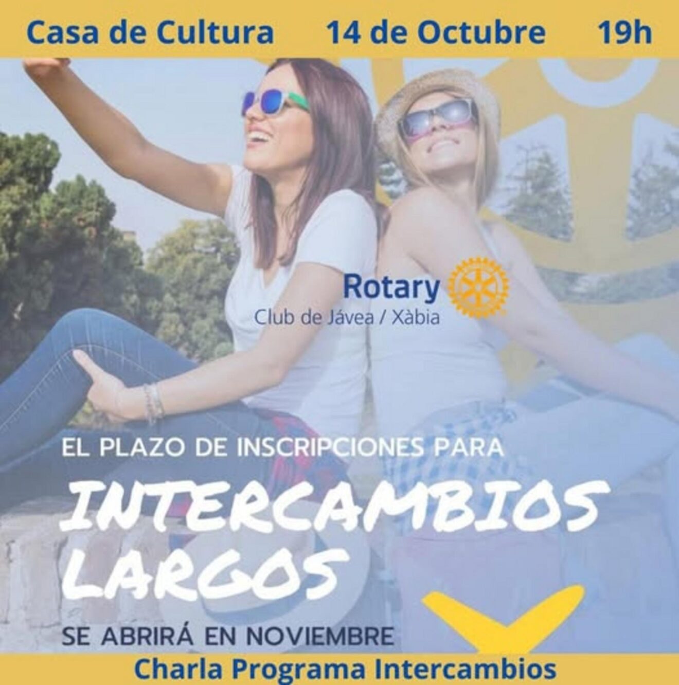 Cartel de la charla sobre el programa de intercambios del Rotary Club Jávea