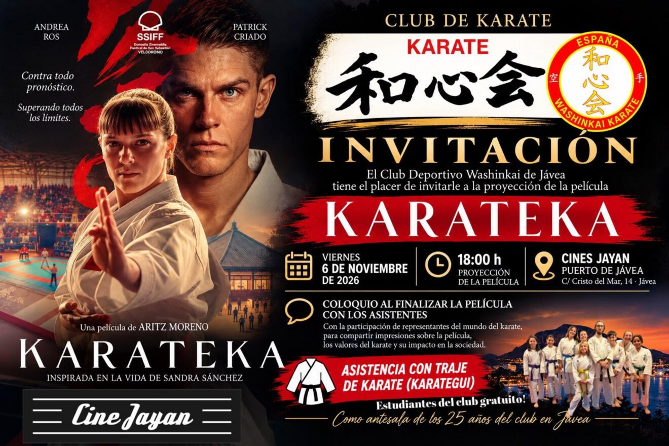 Cartel del estreno de 'Karateka' en el Cine Jayan, organizado por el Club Washinkai