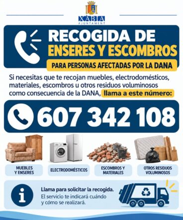 Cartel informativo del servicio de recogida de enseres dañados por la DANA
