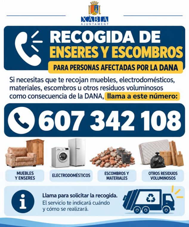 Imagen: Cartel informativo del servicio de recogida de enseres dañados por la DANA