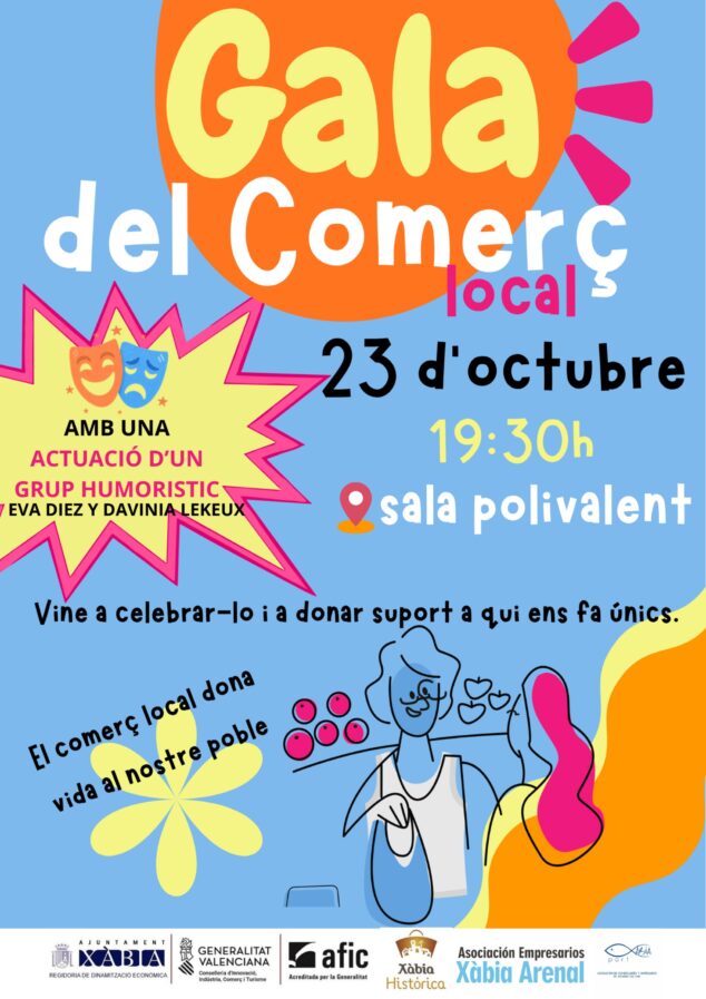 Imagen: Cartel de la IV Gala del Comerç Local de Xàbia con fecha, hora y lugar.