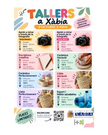 Cartel informativo de los talleres culturales en Xàbia