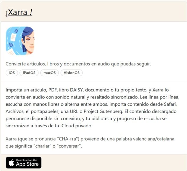 Imagen: Información de la App Xarra