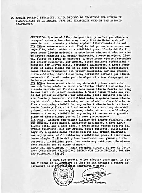 Imagen: Informe de Manuel Pacheco sobre la riada de 1957