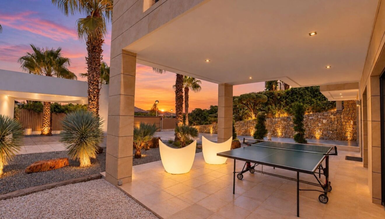 Jardín paisajístico con zonas de barbacoa