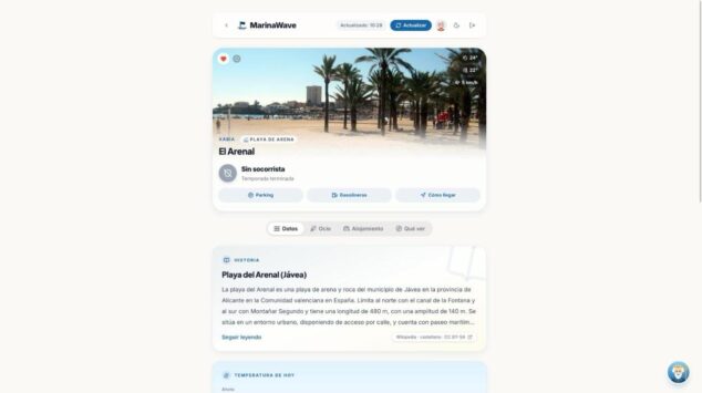 Imagen: Parte de la información que aparece dentro de cada una de las playas
