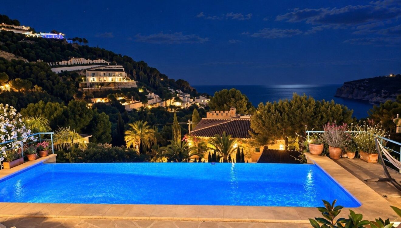 Piscina por la noche