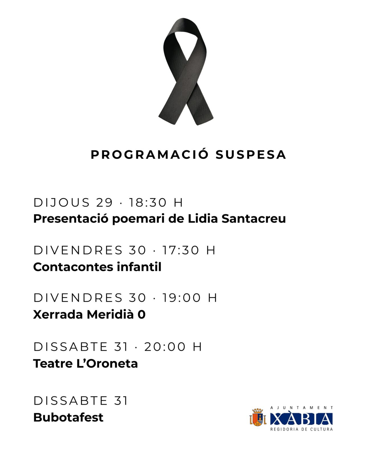 Programación cultural y festiva suspendida en Xàbia